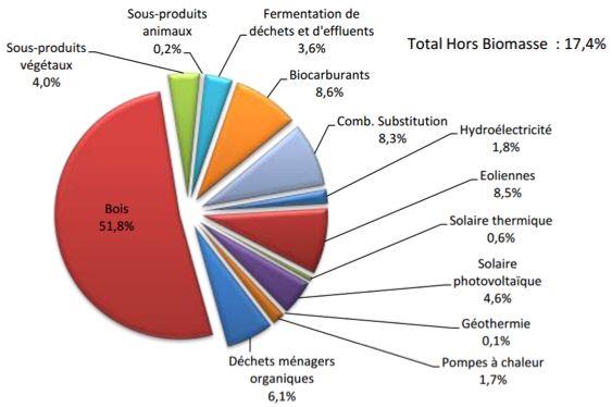 Contribution des différentes sources d’énergie dans la consommation intérieure brute d’énergies renouvelables en Wallonie
